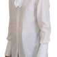 White Cotton Collared Long Sleeves Formal Top