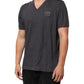 Grey Cotton V-Neck Logo Plaque Melange T-Shirt