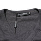 Grey Cotton V-Neck Logo Plaque Melange T-Shirt