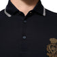Navy Blue Cotton Crown Crest Logo Men T-Shirt