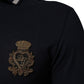 Navy Blue Cotton Crown Crest Logo Men T-Shirt