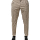 Beige Black Striped Cotton Slim Fit Trousers Pants