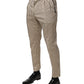 Beige Black Striped Cotton Slim Fit Trousers Pants