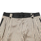 Beige Black Striped Cotton Slim Fit Trousers Pants