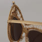 DG2159B Beige Gold Straw Butterfly Crystals Sunglasses