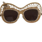 DG2159B Beige Gold Straw Butterfly Crystals Sunglasses
