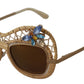 DG2159B Beige Gold Straw Butterfly Crystals Sunglasses