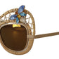 DG2159B Beige Gold Straw Butterfly Crystals Sunglasses