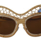 DG2159B Beige Gold Straw Butterfly Crystals Sunglasses