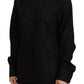 Black Cotton Collared Long Sleeves Shirt