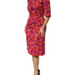 Purple Silk Floral Print Midi Sheath Dress