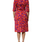 Purple Silk Floral Print Midi Sheath Dress