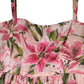 Pink Floral Lily Print Midi Sleeveless Dress