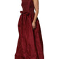 Burgundy Silk Beaded Evening Gown Dress