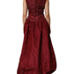 Burgundy Silk Beaded Evening Gown Dress
