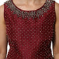 Burgundy Silk Beaded Evening Gown Dress