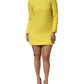 Yellow Viscose Acetate Mini Long Sleeve Dress