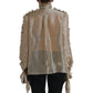 Gold Ascot Collar Ruffles Blouse Top