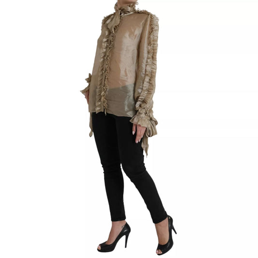 Gold Ascot Collar Ruffles Blouse Top
