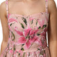 Pink Cotton Floral Pleated Sleeveless Dress