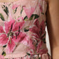 Pink Cotton Floral Pleated Sleeveless Dress