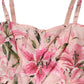 Pink Cotton Floral Pleated Sleeveless Dress