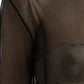 Black Mesh Turtleneck Sheer Blouse Top