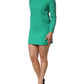 Green Viscose Acetate Mini Long Sleeve Dress