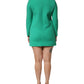 Green Viscose Acetate Mini Long Sleeve Dress