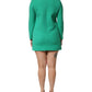 Green Viscose Acetate Mini Long Sleeve Dress