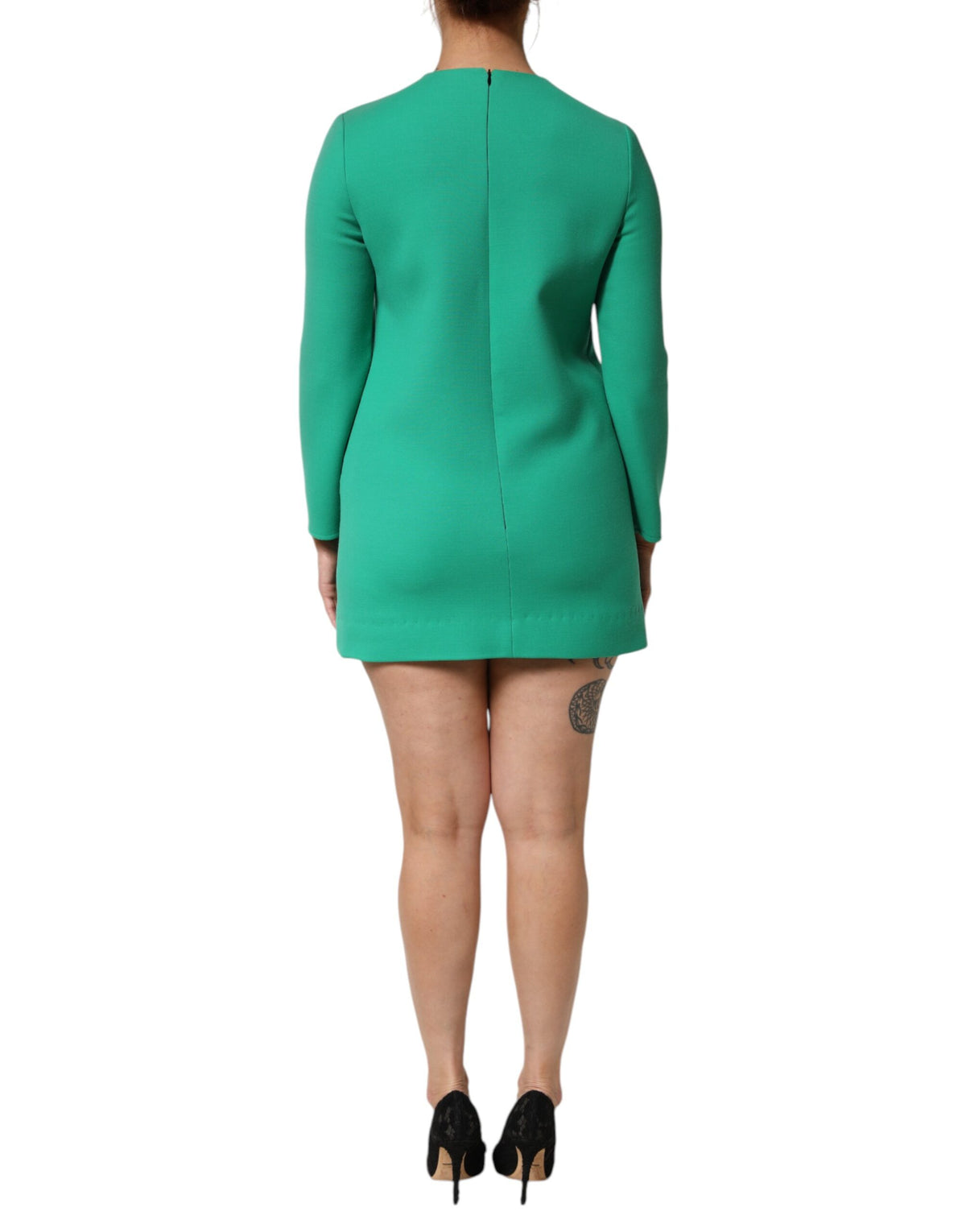 Green Viscose Acetate Mini Long Sleeve Dress