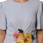 Light Blue Viscose Blend Floral Applique Dress