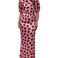 Pink Red Polka Dot Silk Satin Maxi Gown Dress