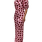 Pink Red Polka Dot Silk Satin Maxi Gown Dress