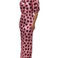 Pink Red Polka Dot Silk Satin Maxi Gown Dress