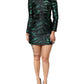Black Green Metallic Jacquard Mini Long Dress