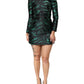 Black Green Metallic Jacquard Mini Long Dress