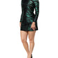 Black Green Metallic Jacquard Mini Long Dress
