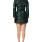 Black Green Metallic Jacquard Mini Long Dress