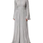 Grey Pleated Maxi Long Sleeve Silk Blend Gown Dress