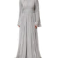 Grey Pleated Maxi Long Sleeve Silk Blend Gown Dress
