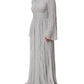 Grey Pleated Maxi Long Sleeve Silk Blend Gown Dress