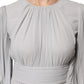 Grey Pleated Maxi Long Sleeve Silk Blend Gown Dress