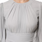 Grey Pleated Maxi Long Sleeve Silk Blend Gown Dress