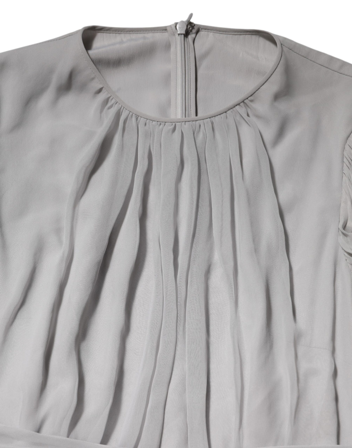 Grey Pleated Maxi Long Sleeve Silk Blend Gown Dress