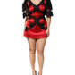 Red Black Silk Lace Mini Short Sleeve Dress