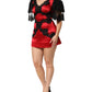 Red Black Silk Lace Mini Short Sleeve Dress