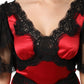 Red Black Silk Lace Mini Short Sleeve Dress