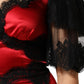 Red Black Silk Lace Mini Short Sleeve Dress