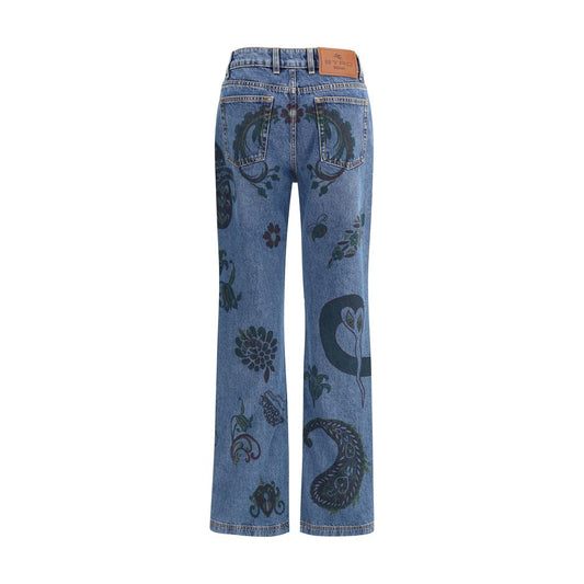 Flower and bee print flare Jeans